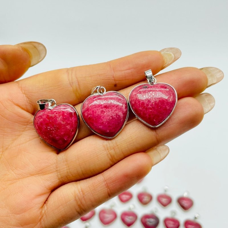 29 Pieces Pink Rhodonite Stone Heart Pendant - Wholesale Crystals