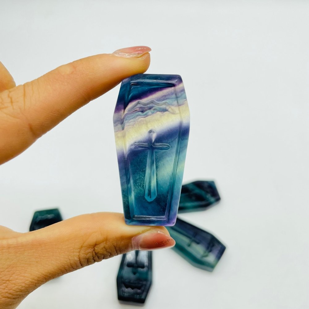 2in Rainbow Fluorite Coffin Carving Wholesale -Wholesale Crystals