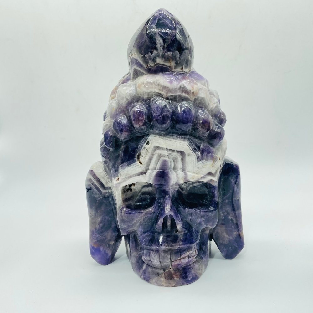 2Pieces Chevron Amethyst Indian Skull Carving -Wholesale Crystals