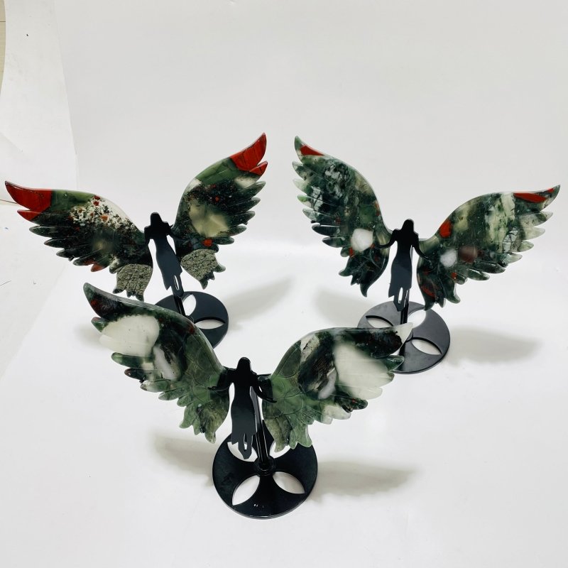 3 Pairs Africa Blood Stone Angel Wing With Stand - Wholesale Crystals