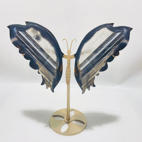 3 Pairs Beautiful Grey Stripe Agate Butterfly Carving With Stand -Wholesale Crystals