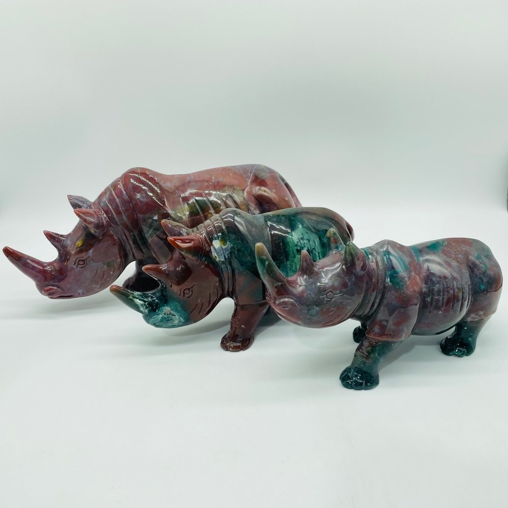 3 Pieces Beautiful Large Ocean Jasper Rhino Carving -Wholesale Crystals