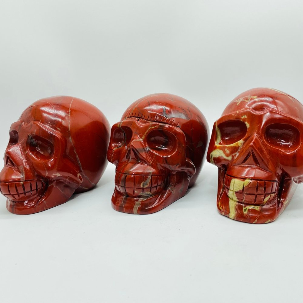 3 Pieces Large Red Jasper Skull Carving -Wholesale Crystals