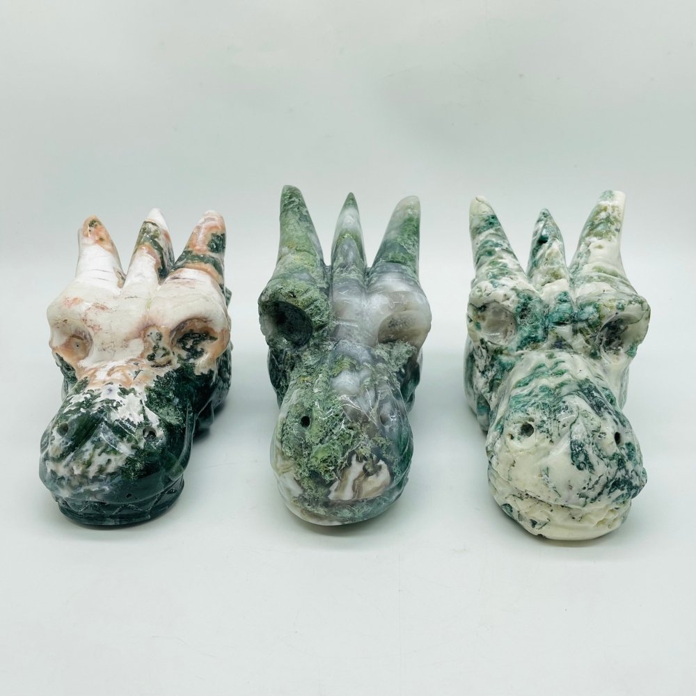 3 Pieces Moss Agate Dragon Head -Wholesale Crystals