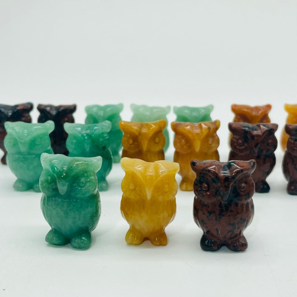 3 Types Mini Owl Carving Wholesale Green Aventurine & Red Obsidian -Wholesale Crystals