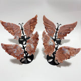 4 Pairs Pink Agate Butterfly Wing Carving With Stand - Wholesale Crystals