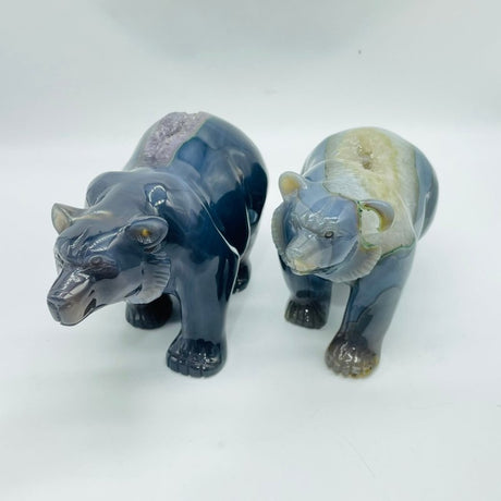 2 Pieces High Quality Geode Druzy Agate Bear Carving -Wholesale Crystals