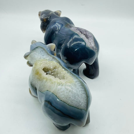 2 Pieces High Quality Geode Druzy Agate Bear Carving -Wholesale Crystals
