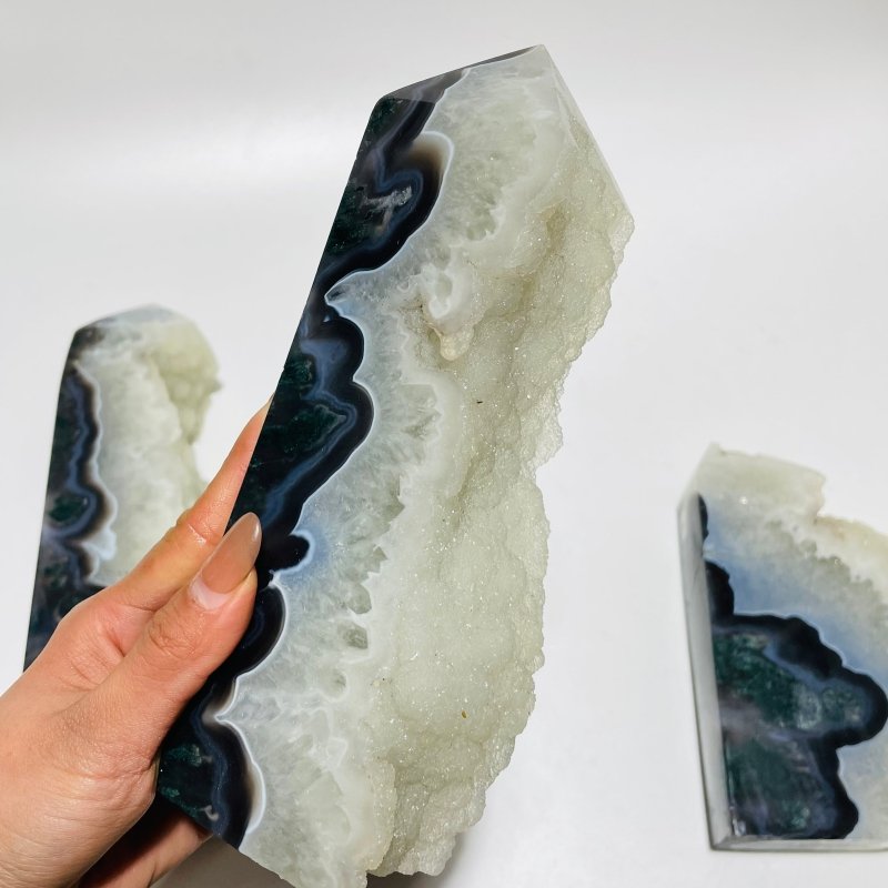 4 Pieces Large Druzy Black Moss Agate Points - Wholesale Crystals