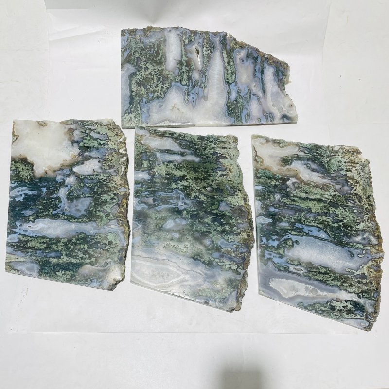 4 Pieces Large Moss Agate Slab 14.5in - Wholesale Crystals