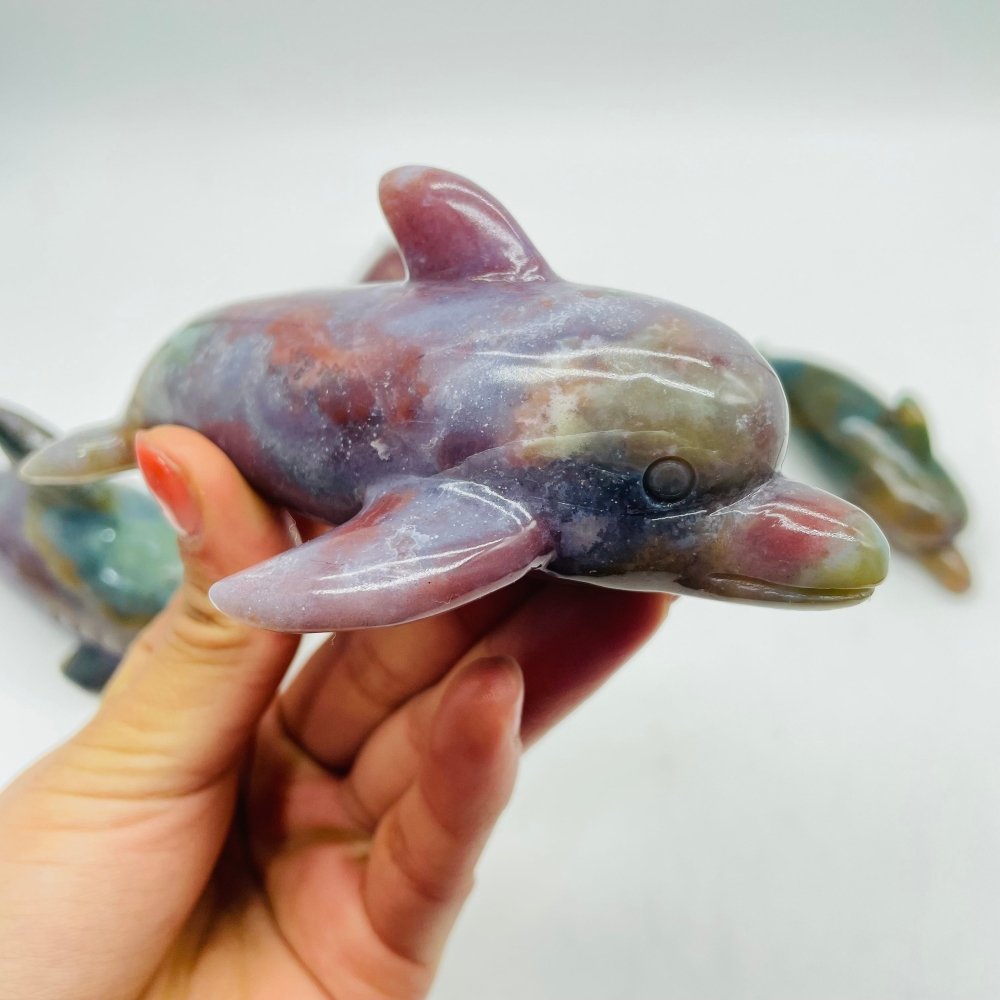 4 Pieces Ocean Jasper Dolphin Fish Carving -Wholesale Crystals
