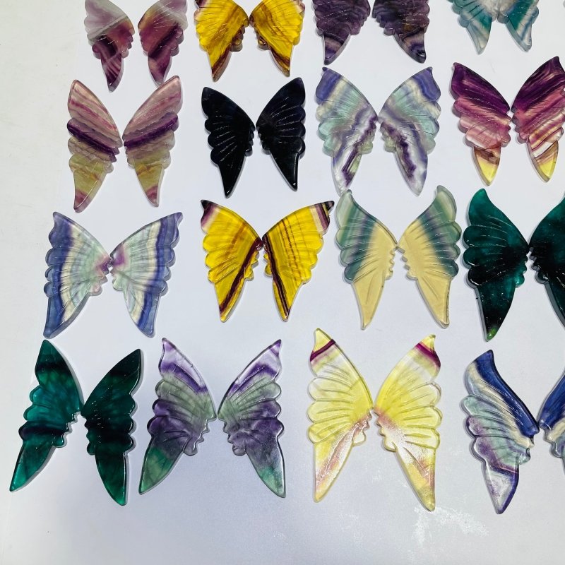 42 Pairs Rainbow Fluorite Butterfly Carving (A2BTF) - Wholesale Crystals