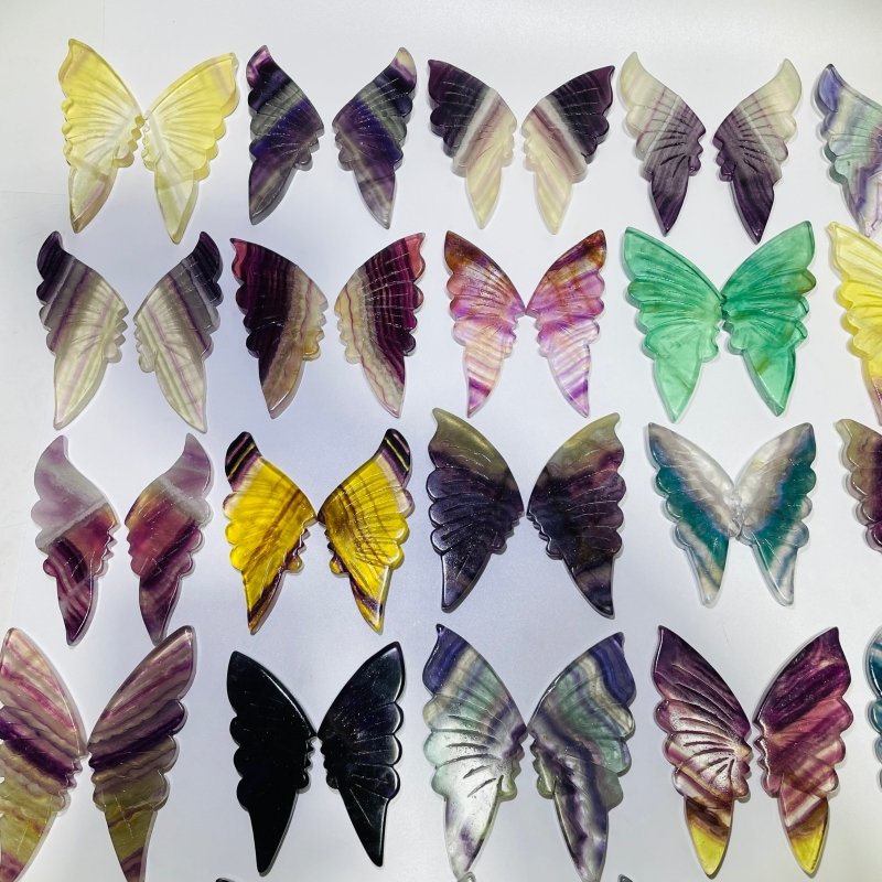 42 Pairs Rainbow Fluorite Butterfly Carving (A2BTF) - Wholesale Crystals