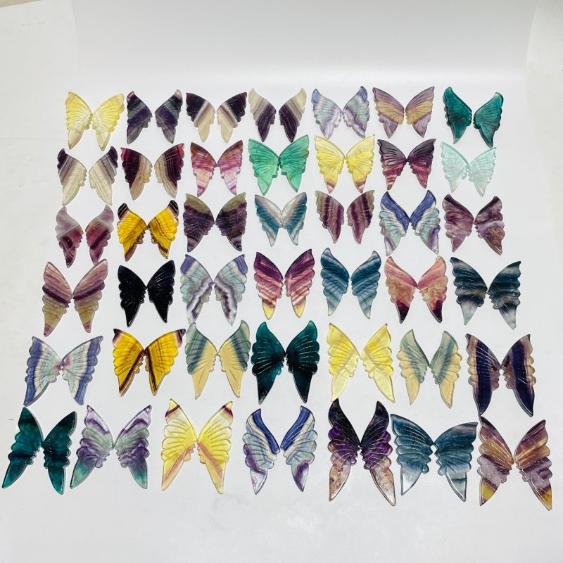 42 Pairs Rainbow Fluorite Butterfly Carving (A2BTF) - Wholesale Crystals