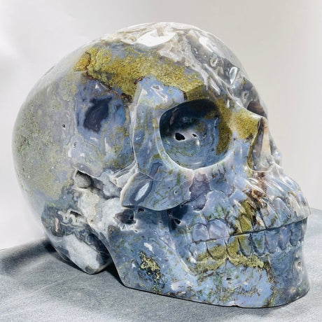 45.8kg Large Geode Druzy Moss Agate Skull Carving - Wholesale Crystals
