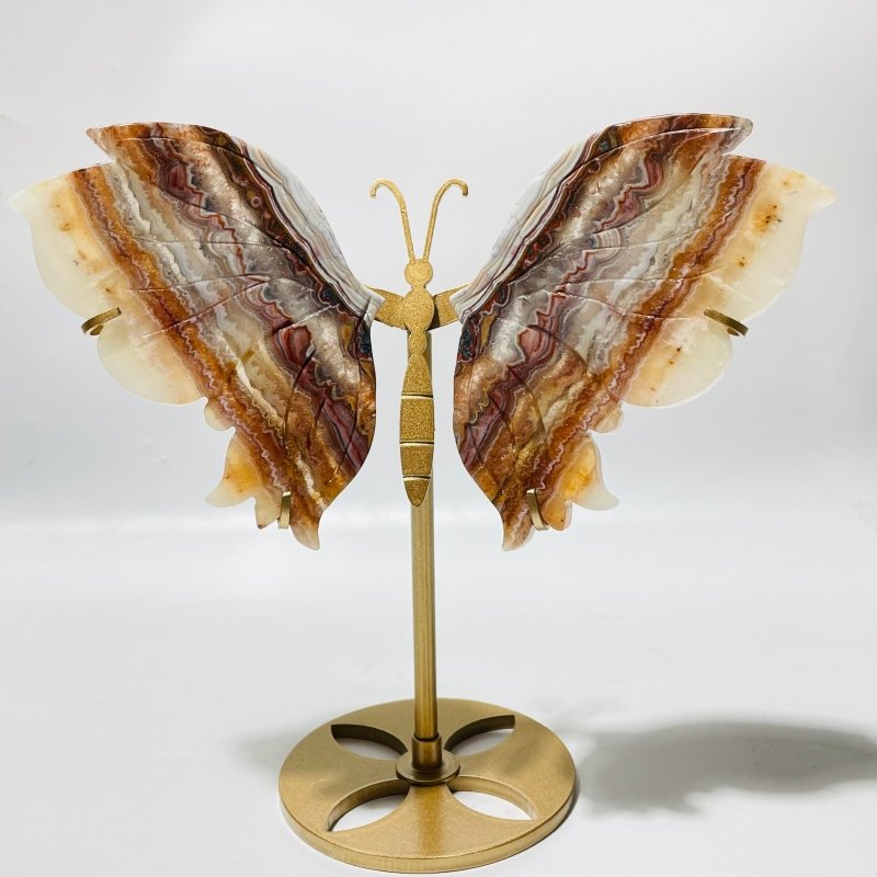 5 Pairs Butterfly Wing Carving With Stand Morocco Agate Moonstone - Wholesale Crystals