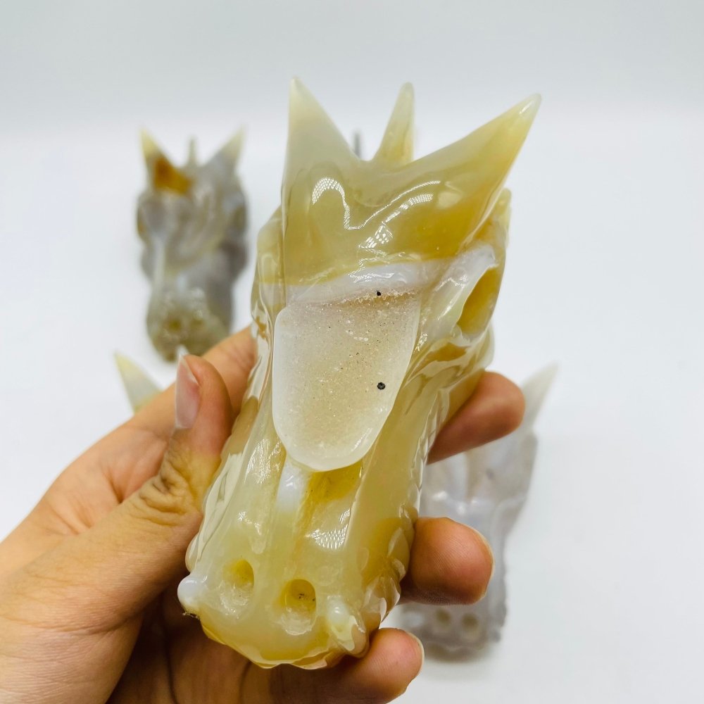 5 Pieces Beautiful Geode Agate Dragon Head Carving -Wholesale Crystals