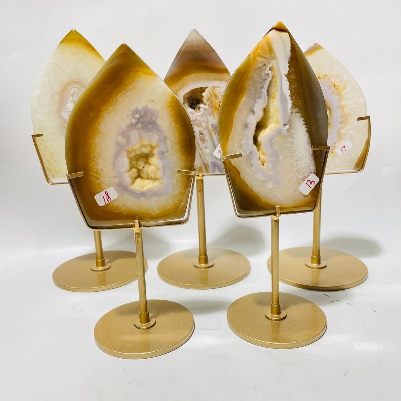 5 Pieces Beautiful Yellow Agate Geode Arrow Head With Stand - Wholesale Crystals