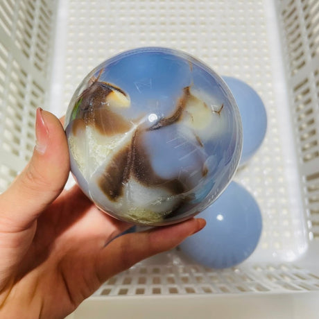 5 Pieces Blue Chalcedony Spheres -Wholesale Crystals