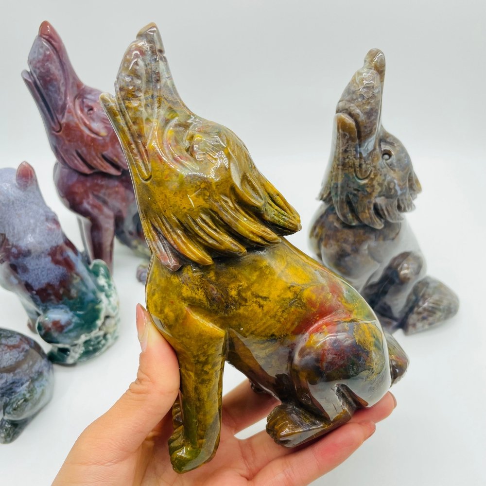 5 Pieces High Quality Ocean Jasper Wolf Carving -Wholesale Crystals