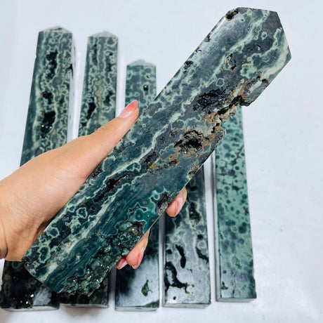 6 Pieces High Quality Large Green Sea Jasper Druzy Tower -Wholesale Crystals