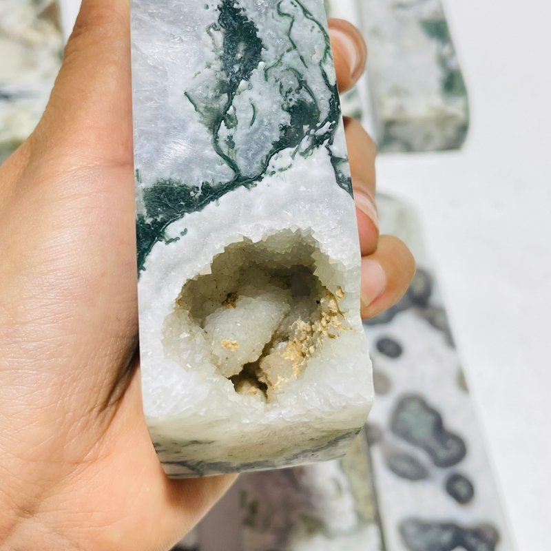 10 Pieces Large Moss Agate Druzy Four-Sided Points -Wholesale Crystals