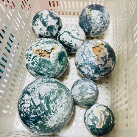 8 Pieces Large Geode Druzy Moss Agate Spheres -Wholesale Crystals