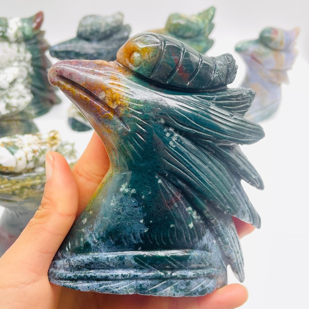 9 Pieces Ocean Jasper Rhyticeros Undulatus Birds Carving -Wholesale Crystals