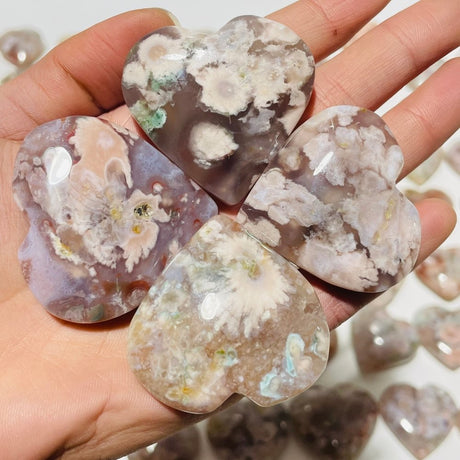 91 Pieces High Quality Sakura Flower Agate Heart -Wholesale Crystals