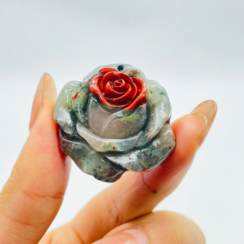 Africa Blood Stone Red Rose Flower Carving Wholesale - Wholesale Crystals