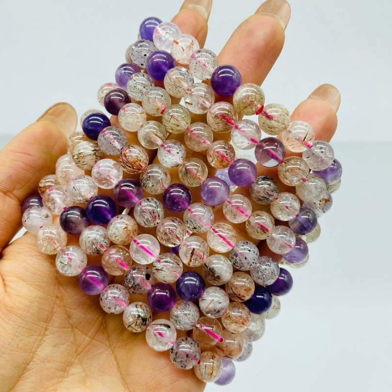 Amethyst Mica Rutile Quartz Mixed Beads Bracelet Wholesale - Wholesale Crystals