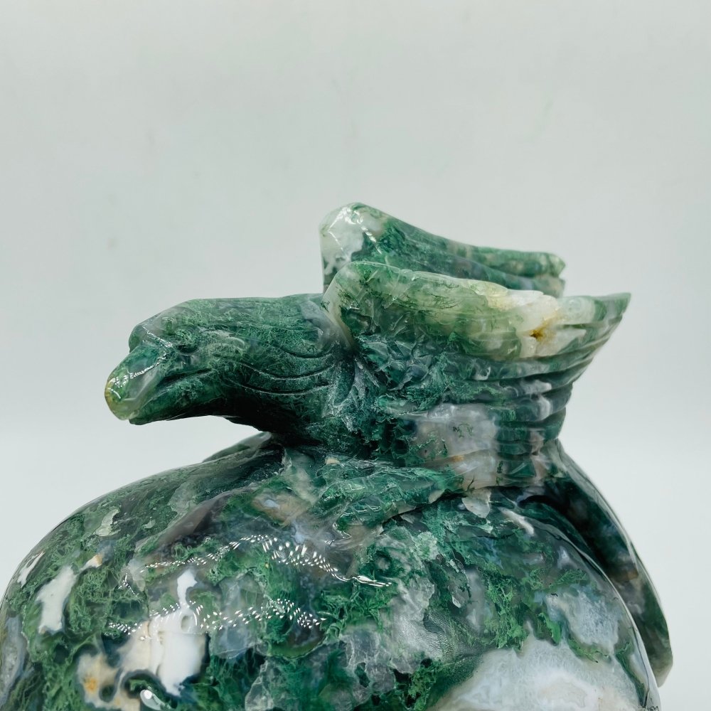 Beautiful Large Moss Agate Bird Skull Carving -Wholesale Crystals