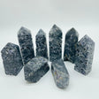 Black Sphalerite Geode Quartz Mixed Purple Fluorite Four-Sided Tower Point Wholesale -Wholesale Crystals