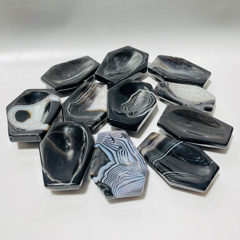 Black Stripe Agate Coffin Shallow Bowl Carving Wholesale - Wholesale Crystals