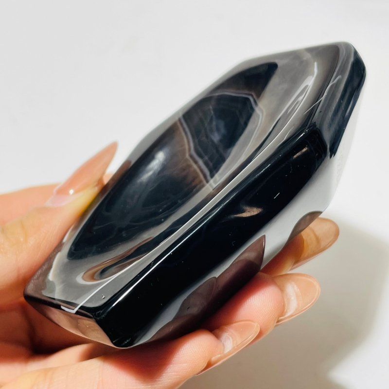 Black Stripe Agate Coffin Shallow Bowl Carving Wholesale - Wholesale Crystals