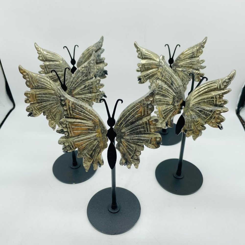 5 Pairs High Quality Pyrite Butterfly Carving With Stand -Wholesale Crystals