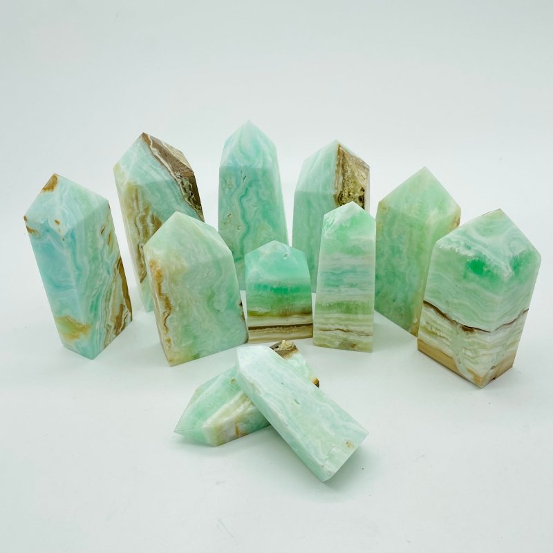 Fat Green Calcite Four - Sided Tower Points Wholesale - Wholesale Crystals