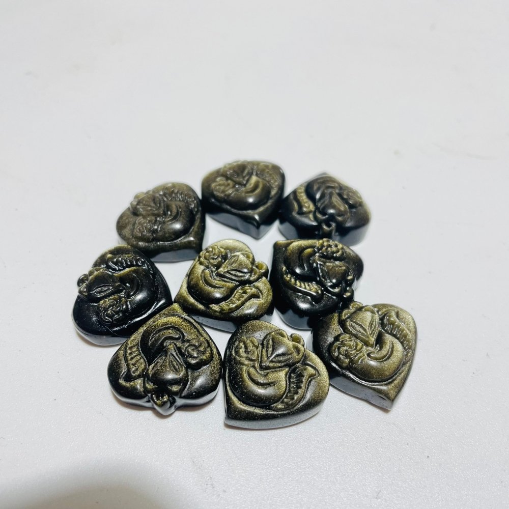 Mini Gold & Silver Sheen Obsidian Heart Fox Carving Wholesale -Wholesale Crystals
