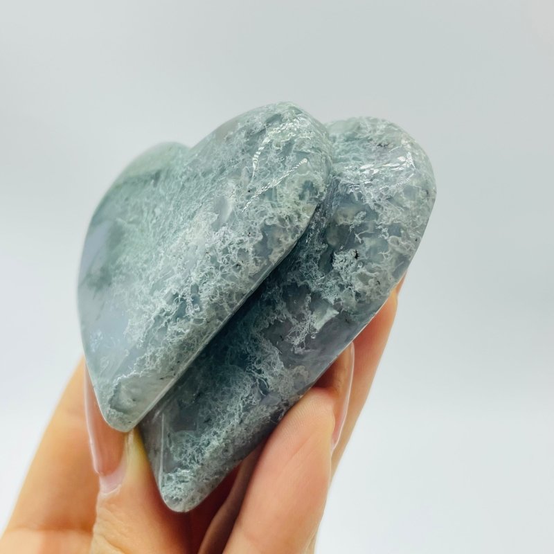 Moss Agate Double Heart Carving Wholesale - Wholesale Crystals