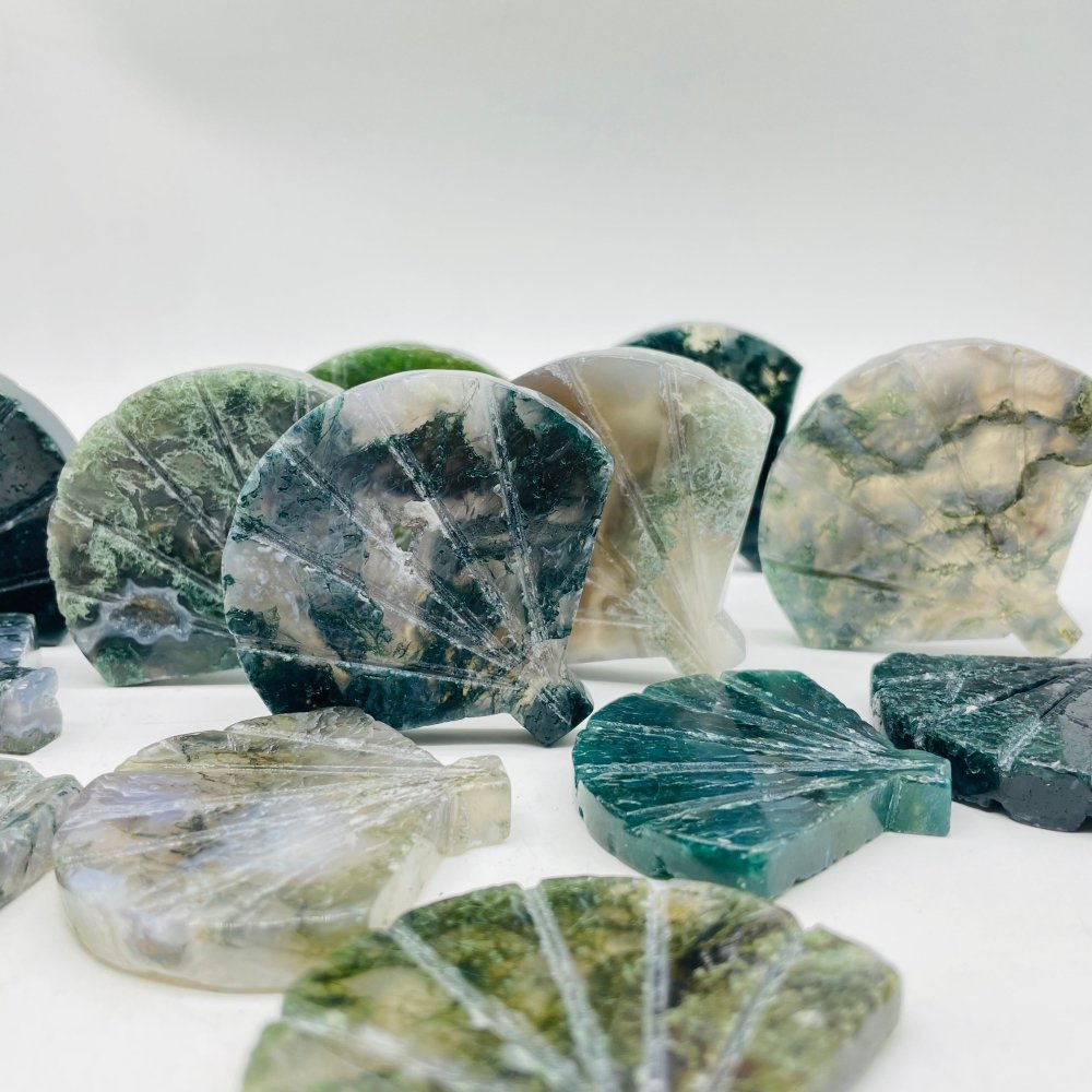 Moss Agate Ginkgo Leaves Carving Wholesale -Wholesale Crystals