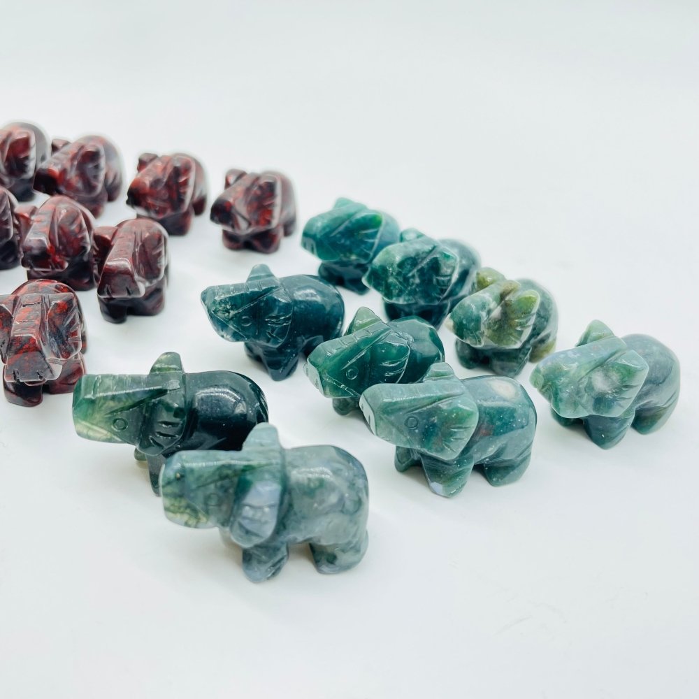 Moss Agate&Hematite Mini Elephant Carving Wholesale -Wholesale Crystals