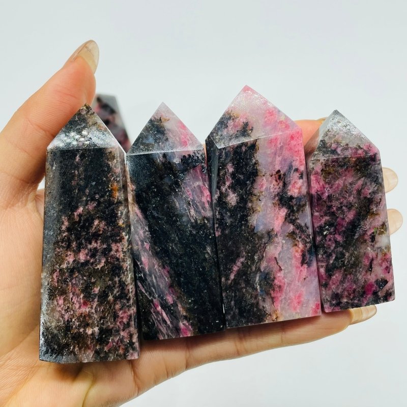 Pink&Black Rhodonite Four - Sided Tower Points Wholesale - Wholesale Crystals