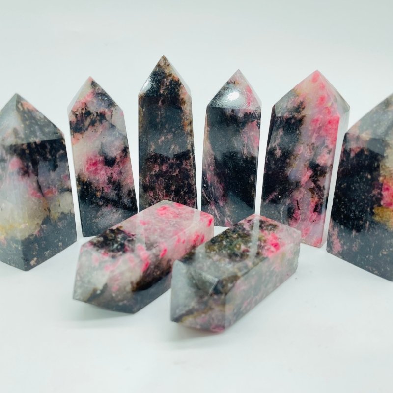 Pink&Black Rhodonite Four - Sided Tower Points Wholesale - Wholesale Crystals