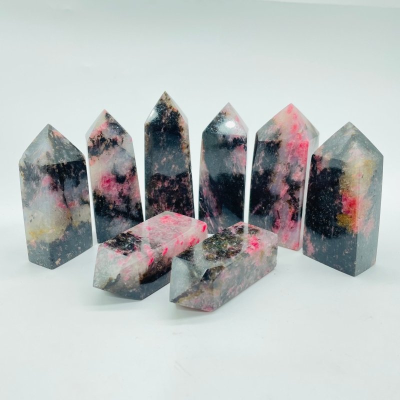 Pink&Black Rhodonite Four - Sided Tower Points Wholesale - Wholesale Crystals