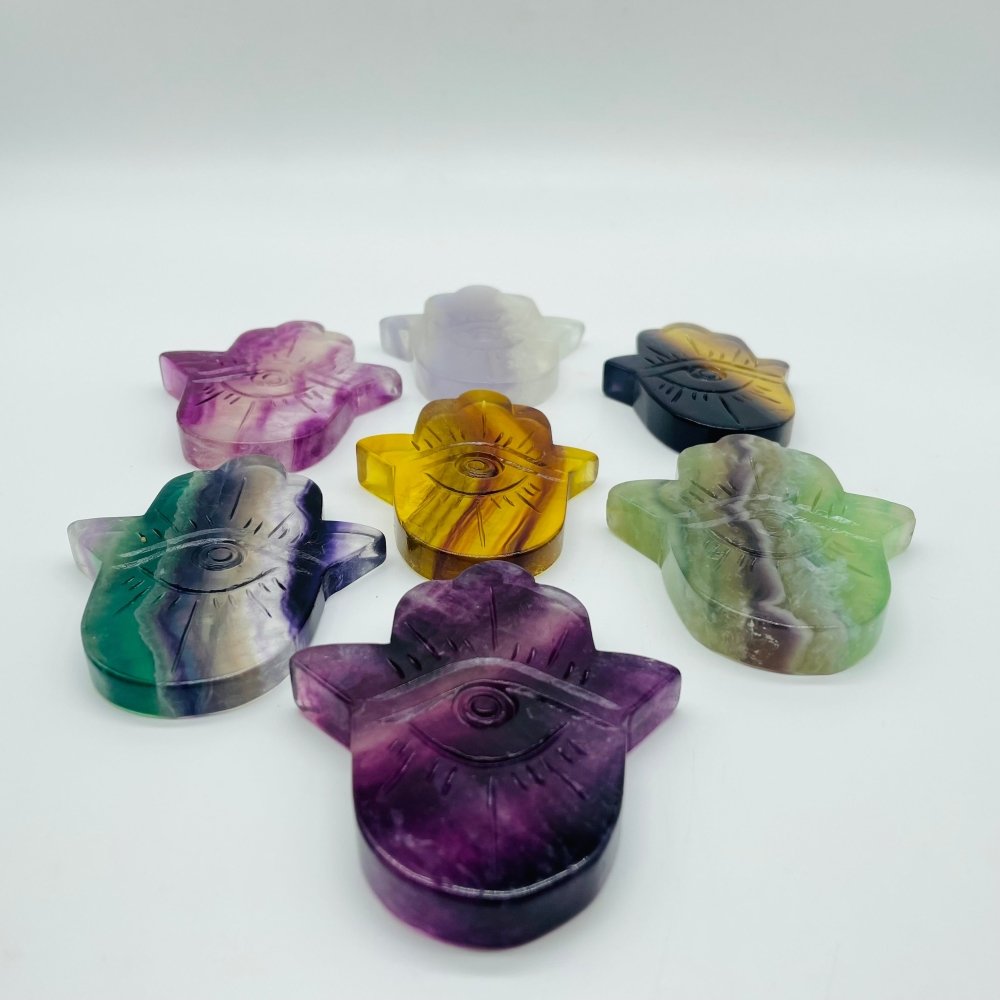 Rainbow Fluorite Hamsa Hand Evil Eye Carving Wholesale -Wholesale Crystals