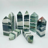 Stripe Moss Agate Mixed Quartz Four-Sided Tower Point Wholesale -Wholesale Crystals