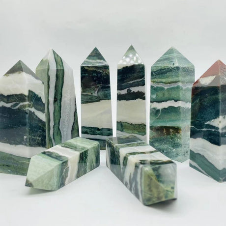 Stripe Moss Agate Mixed Quartz Four-Sided Tower Point Wholesale -Wholesale Crystals