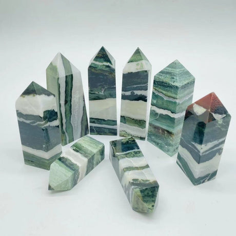 Stripe Moss Agate Mixed Quartz Four-Sided Tower Point Wholesale -Wholesale Crystals