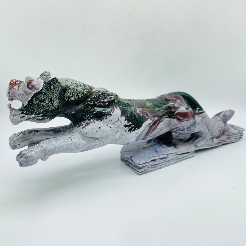 Unique Vein Ocean Jasper Galloping Leopard Panther Carving -Wholesale Crystals